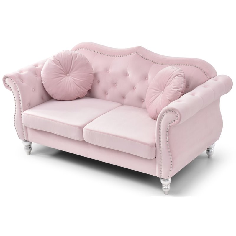 Home Square 2-Piece Furniture Set with Sofa Chaise and Loveseat in Pink