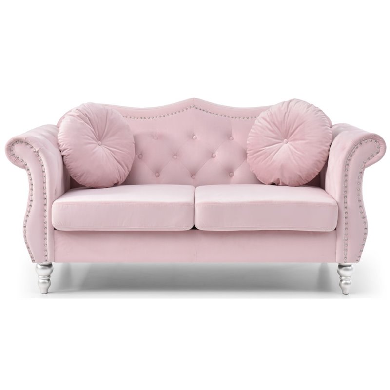 Home Square 2-Piece Furniture Set with Sofa Chaise and Loveseat in Pink