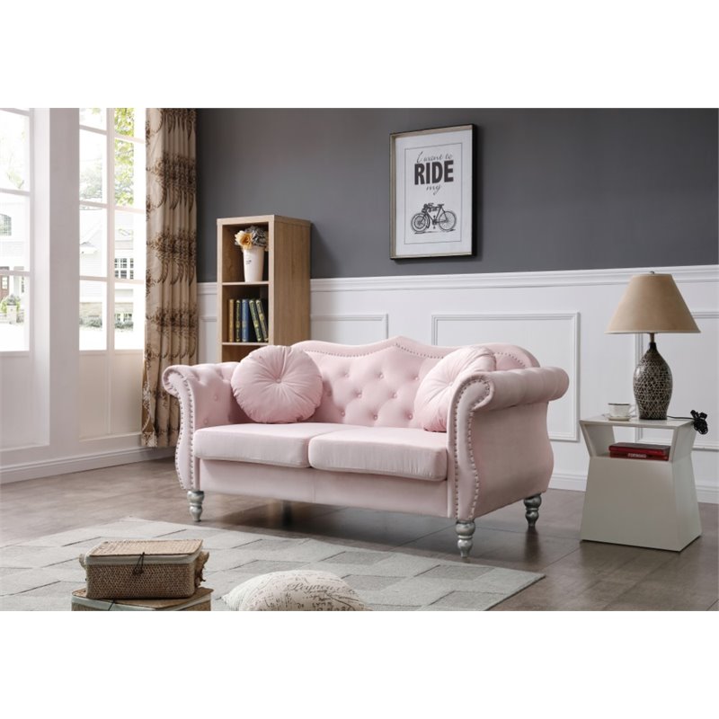 Home Square 2-Piece Furniture Set with Sofa Chaise and Loveseat in Pink