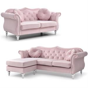 Home Square 2-Piece Furniture Set with Sofa Chaise and Loveseat in Pink