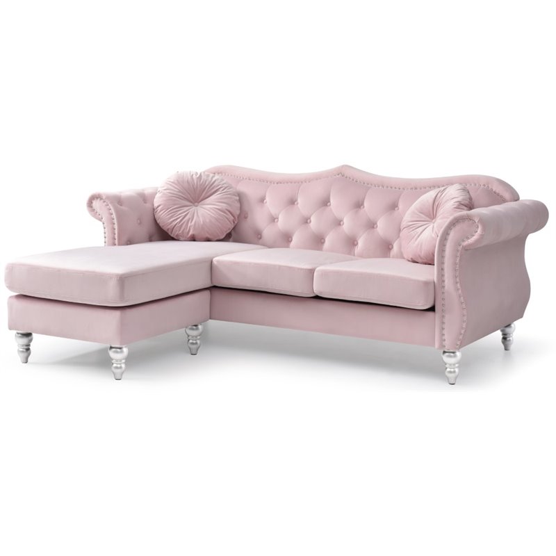 Home Square 2-Piece Furniture Set with Sofa Chaise and Chair in Pink