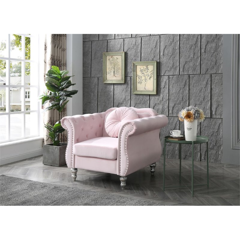 Home Square 2-Piece Furniture Set with Sofa Chaise and Chair in Pink