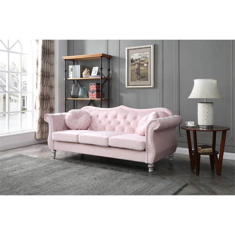 Home Square 2-Piece Furniture Set with Sofa and Loveseat in Pink