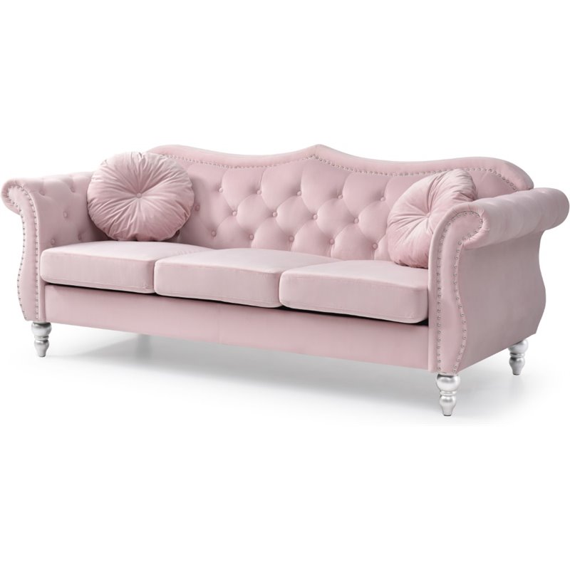 Home Square 2-Piece Furniture Set with Sofa and Loveseat in Pink