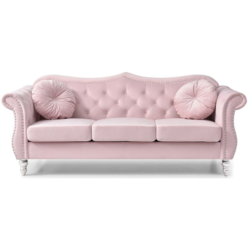 Home Square 2-Piece Furniture Set with Sofa and Loveseat in Pink