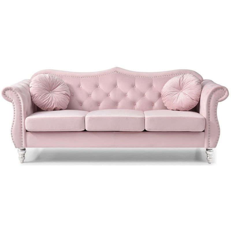 Home Square 2-Piece Furniture Set with Sofa and Chair in Pink
