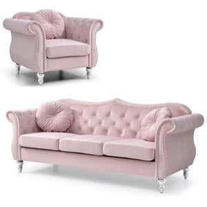 Home Square 2-Piece Furniture Set with Sofa and Chair in Pink