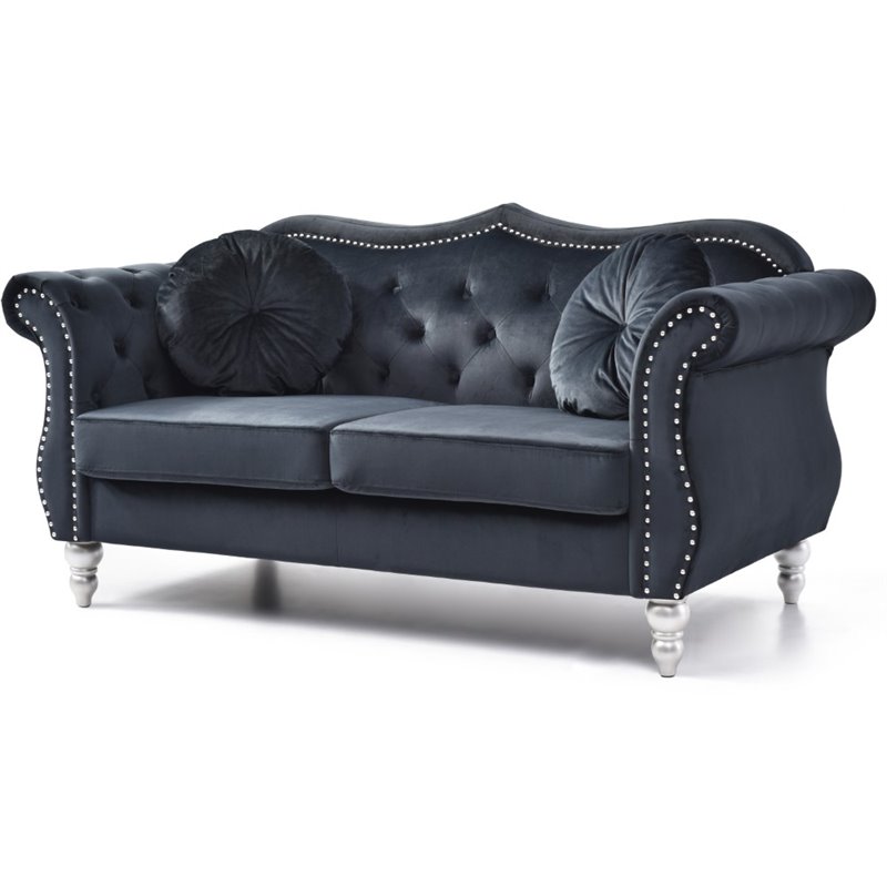 Home Square 2-Piece Furniture Set with Sofa Chaise and Loveseat in Black