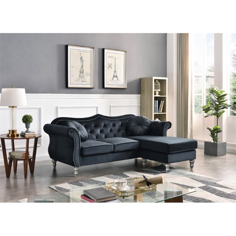 Home Square 2-Piece Furniture Set with Sofa Chaise and Loveseat in Black