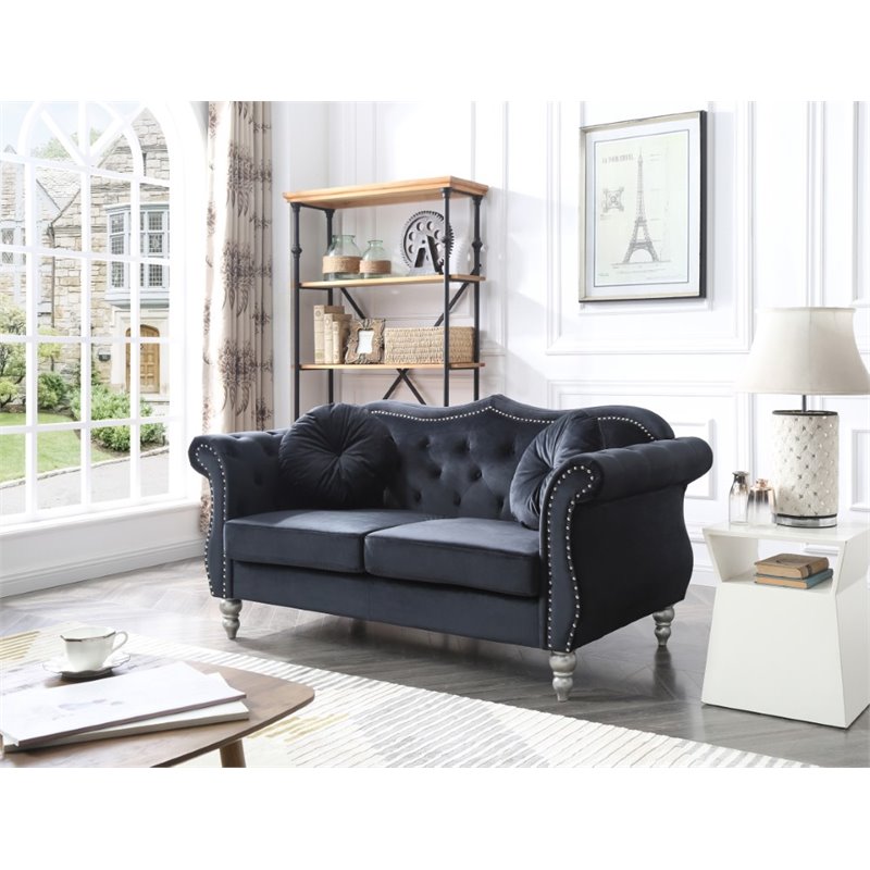 Home Square 2-Piece Furniture Set with Sofa Chaise and Loveseat in Black