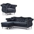 Home Square 2-Piece Furniture Set with Sofa Chaise and Chair in Black