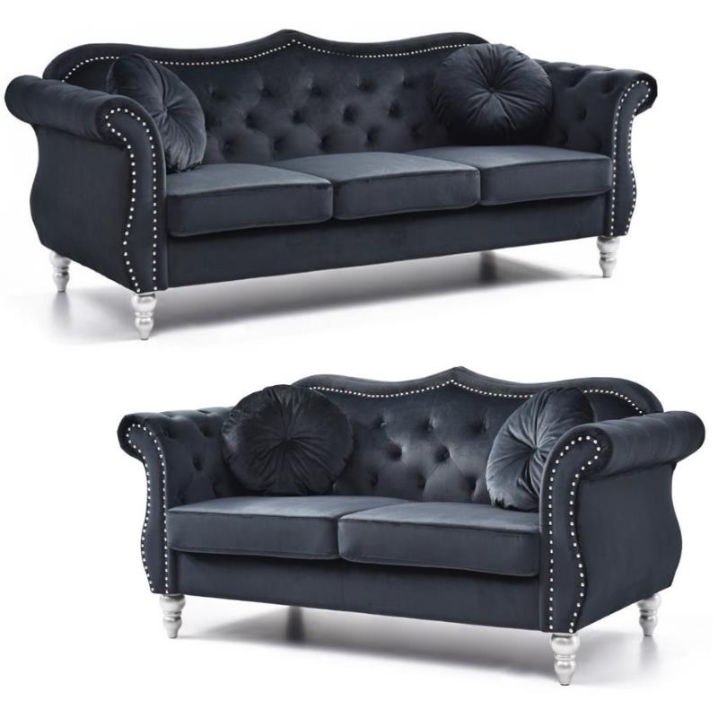 Home Square 2-Piece Furniture Set with Sofa and Loveseat in Black