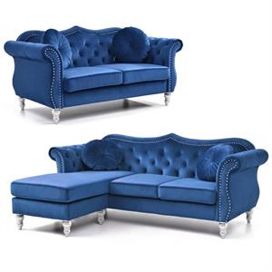 home square 2-piece furniture set with sofa chase and loveseat in navy blue