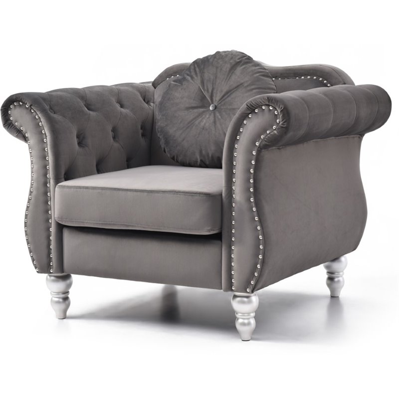 Home Square 2-Piece Furniture Set with Sofa Chaise and Chair in Dark Gray
