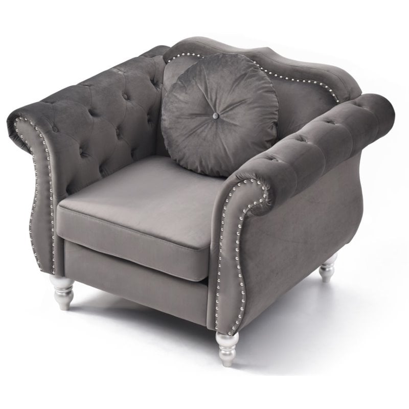 Home Square 2-Piece Furniture Set with Sofa Chaise and Chair in Dark Gray