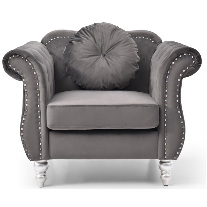 Home Square 2-Piece Furniture Set with Sofa Chaise and Chair in Dark Gray