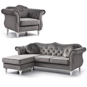 Home Square 2-Piece Furniture Set with Sofa Chaise and Chair in Dark Gray