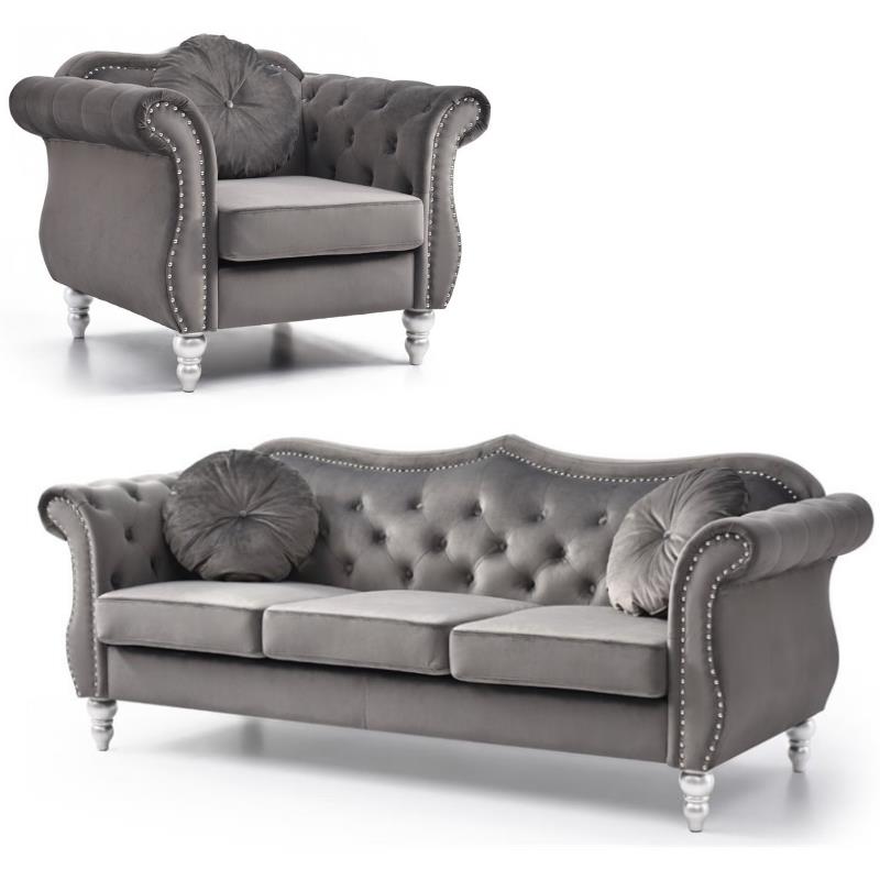 Home Square 2-Piece Furniture Set with Sofa and Chair in Dark Gray