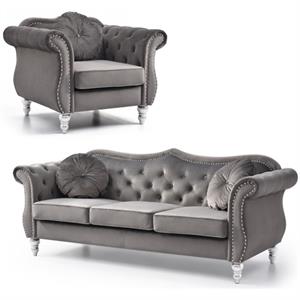 Home Square 2-Piece Furniture Set with Sofa and Chair in Dark Gray