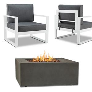 home square 3 piece garden patio set with fire table and 2 end chairs in gray