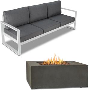 home square 2 piece garden patio set with fire table and bench in gray/white