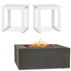 home square 3 piece garden patio set with fire table and 2 white end tables