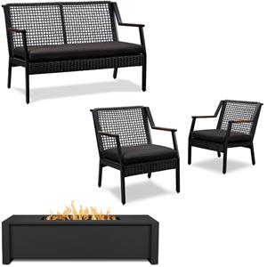 home square 4 piece garden patio set with bench 2 chairs and fire table