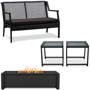 home square 4 piece garden patio set with fire table bench and 2 end tables