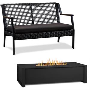 home square 2 piece garden patio set with fire table and bench in black