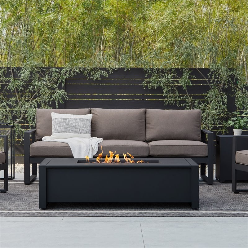 Home Square 3 Piece Garden Patio Set with Fire Table and 2 Chairs in Black