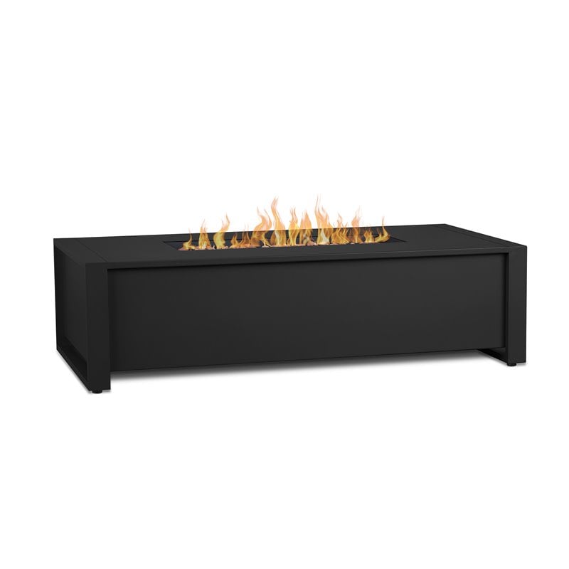 Home Square 3 Piece Garden Patio Set with Fire Table and 2 Chairs in Black