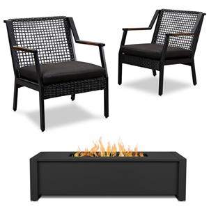 home square 3 piece garden patio set with fire table and 2 chairs in black