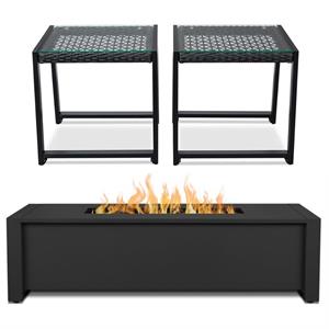home square 3 piece garden patio set with fire table and 2 end tables in black