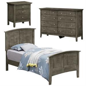 Home Square 3-Piece Set with Twin Bed 8-Drawer Dresser and Nightstand in Gray