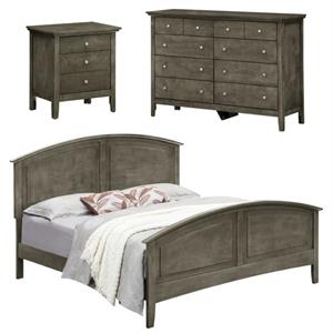 Home Square 3-Piece Set with Queen Bed 8-Drawer Dresser and Nightstand in Gray