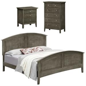 Home Square 3-Piece Set with Queen Bed 5-Drawer Chest and Nightstand in Gray