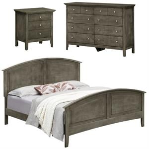 Home Square 3-Piece Set with King Bed 8-Drawer Dresser and Nightstand in Gray