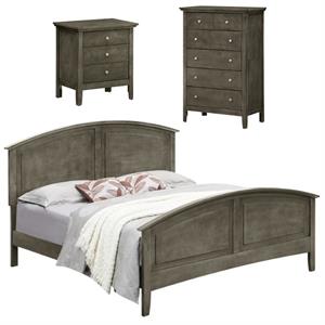 Home Square 3-Piece Set with King Bed 5-Drawer Chest and Nightstand in Gray