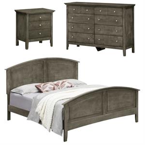 Home Square 3-Piece Set with Full Bed 8-Drawer Dresser and Nightstand in Gray