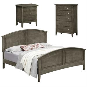 Home Square 3-Piece Set with Full Bed 5-Drawer Chest and Nightstand in Gray