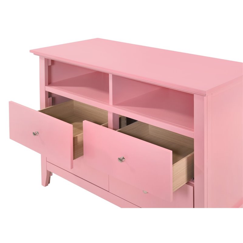 Home Square 3-Piece Set with Dresser TV Stand and 3-Drawer Nightstand in Pink