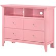 Home Square 3-Piece Set with Dresser TV Stand and 3-Drawer Nightstand in Pink