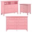 Home Square 3-Piece Set with Dresser TV Stand and 3-Drawer Nightstand in Pink