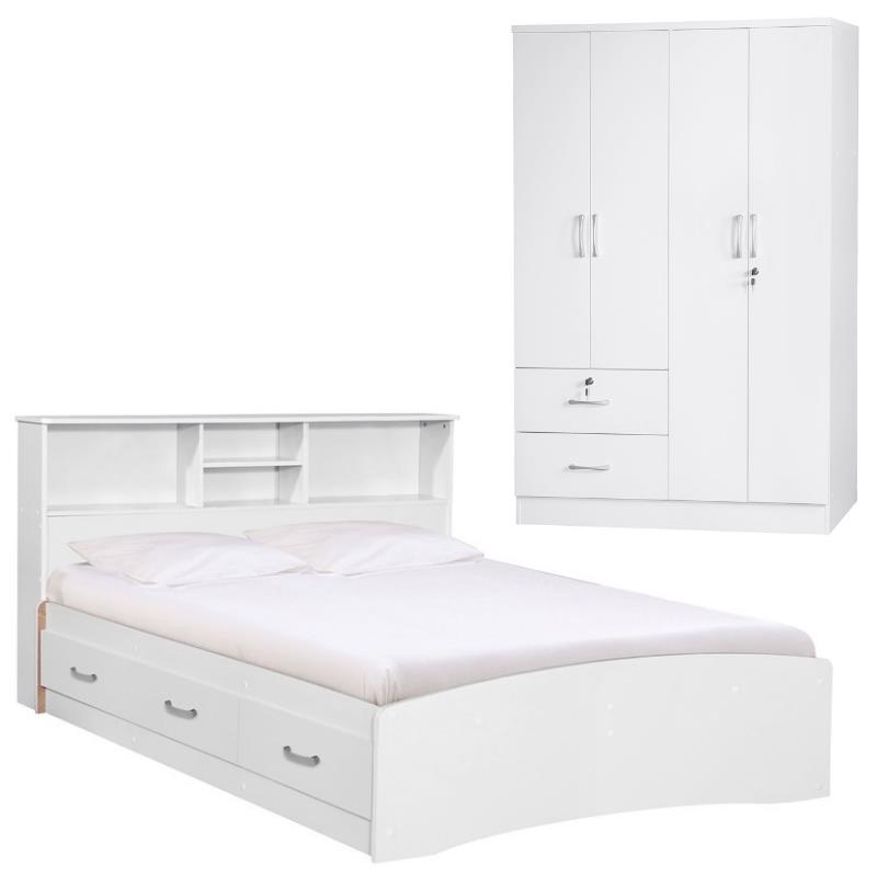 Home Square 2-Piece Set with Full Captains Bed and 4-Doors 2-Drawers Armoire