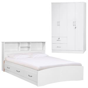 Home Square 2-Piece Set with Full Captains Bed and 4-Doors 2-Drawers Armoire