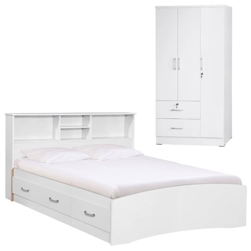 Home Square 2-Piece Set with Full Captains Bed and Wardrobe Armoire Closet