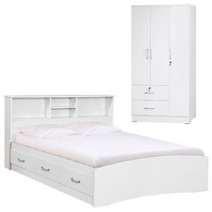 Home Square 2-Piece Set with Full Captains Bed and Wardrobe Armoire Closet