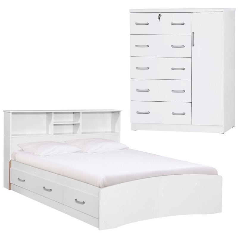 Home Square 2-Piece Set with Full Captains Bed and Tall Chest Wardrobe