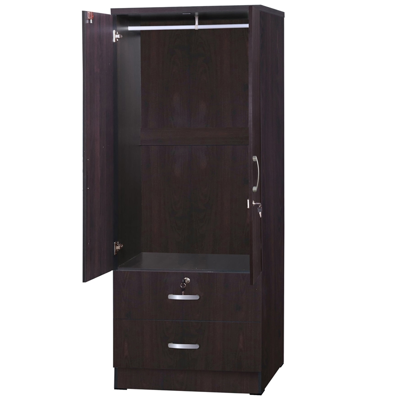 Home Square 2-Piece Set with Wardrobe Armoire and Platform Pine Twin Bed