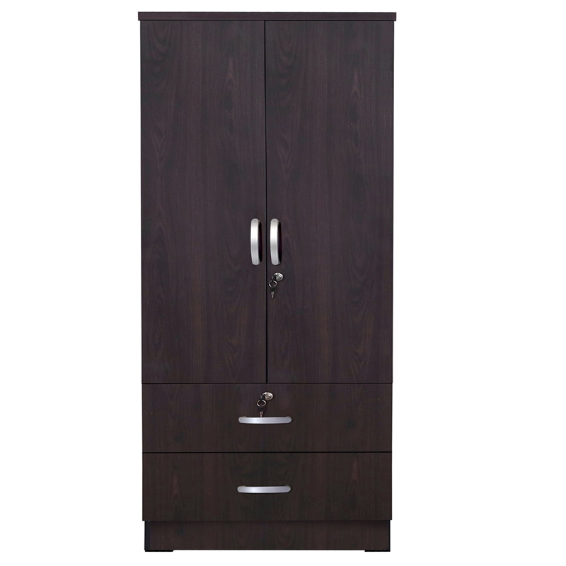 Home Square 2-Piece Set with Wardrobe Armoire and Platform Pine Twin Bed
